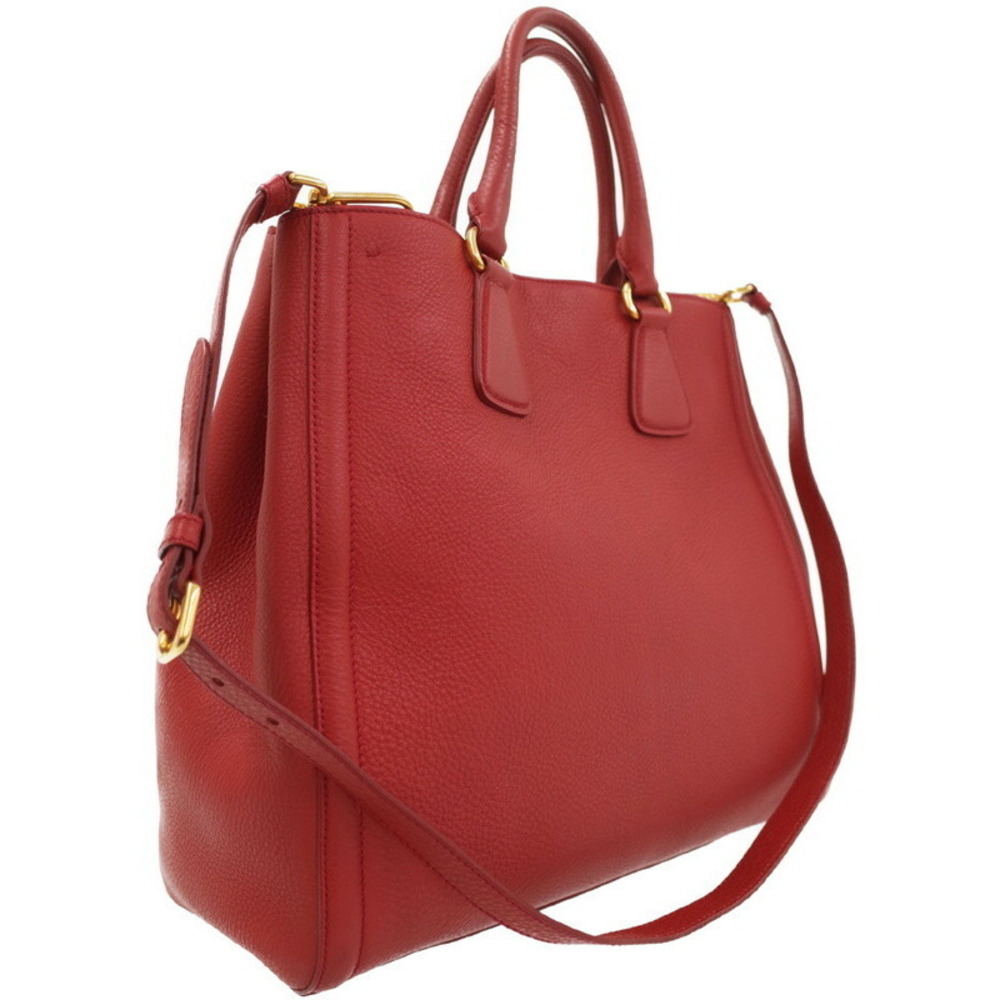Prada Vitello Daino leather shopping tote bag pebbled leather Red - Picture 2 of 9